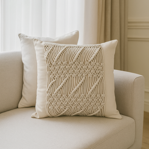 FUNDA DE COJIN MACRAME BEIG MALLA