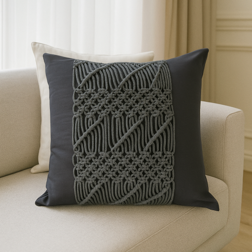 FUNDA DE COJIN MACRAME GRIS MALLA