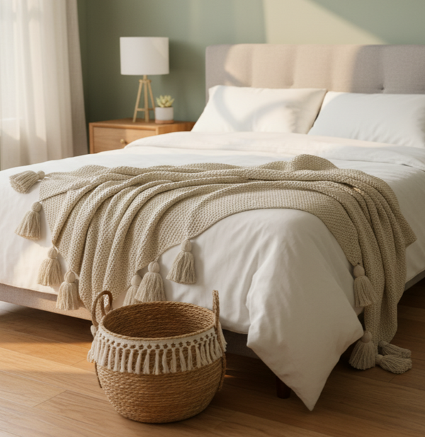 Frazada Tejida Con Borlas