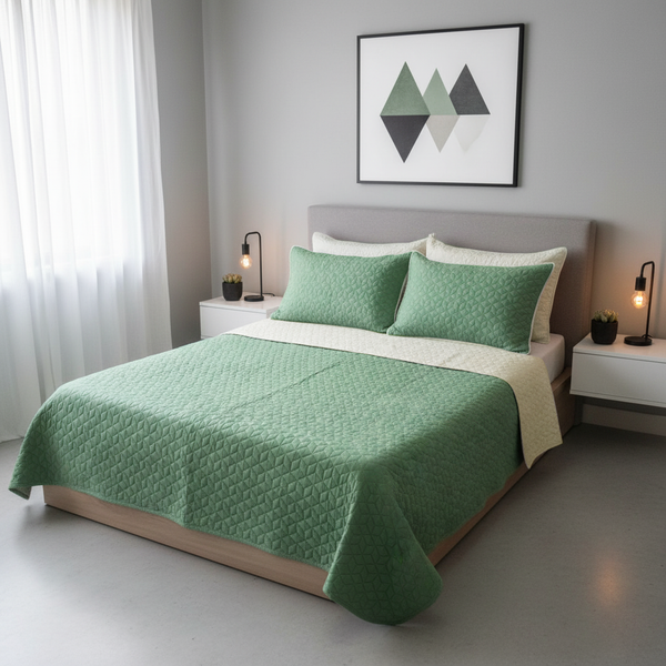 Colcha fiore verde-beige