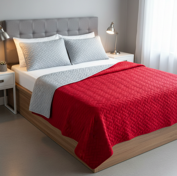 Colcha fiore rojo- gris