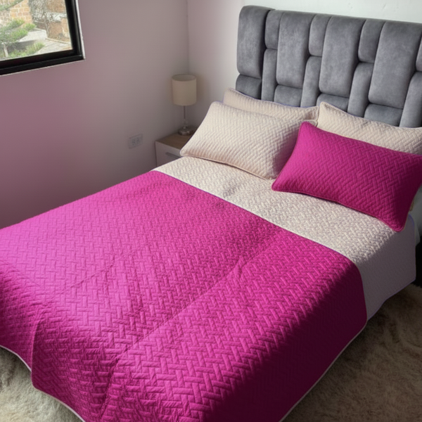 Colcha fiore fucsia - beige