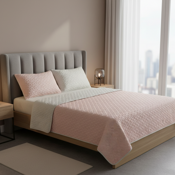 Colcha fiore beige- rosado claro