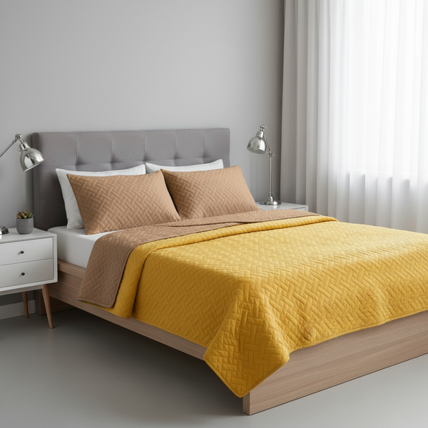 Colcha fiore mostaza-camel