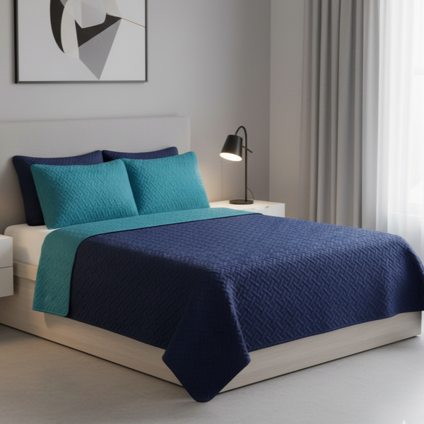 Colcha fiore azul oscuro- menta