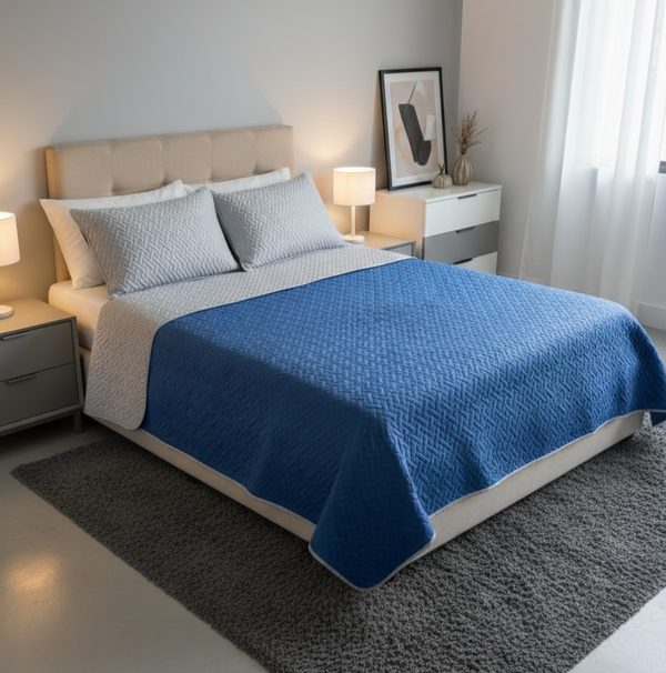 Colcha fiore azul - gris oscuro