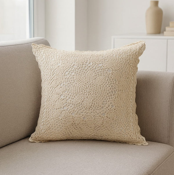 Funda Cojín Crochet Bohemio Beige