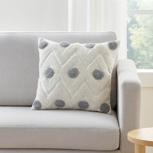 Funda Cojín Rombos Beige Puntos Gris
