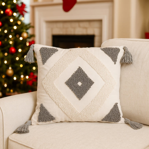 Funda Cojín Rombos Gris Beige